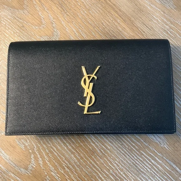 Vintage YSL Clutch Bag Logo Black★ Yves Saint Laurent Vintage Black YSL Logo Saffiano Leather